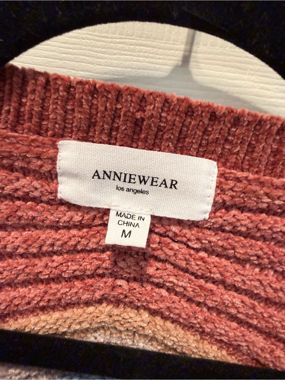 🩵🤎ANNIEWEAR Chevron Ribbed Knit Sweater | Rust Blue Multi Stripe | Medium - Picture 3 of 5